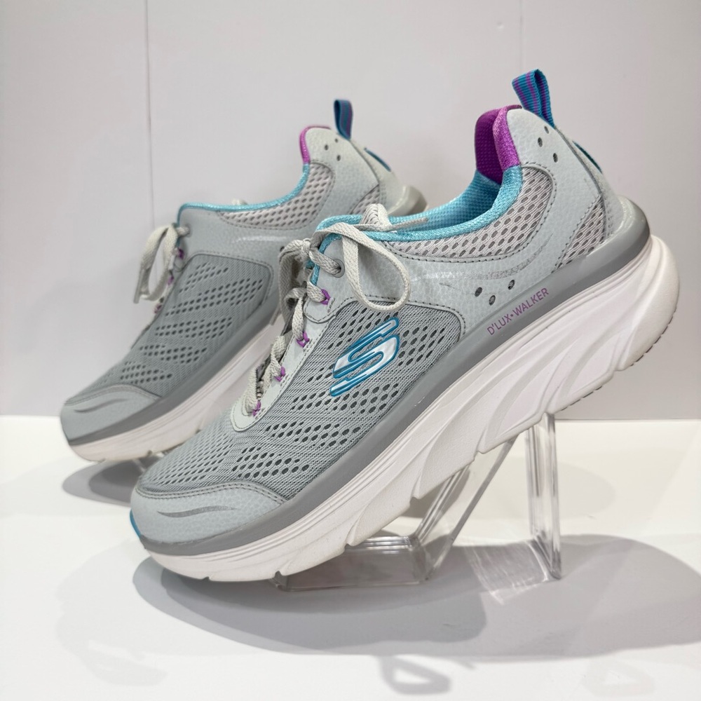 Skechers D'Lux Walker Infinite Sneakers Women's 11 Grey Teal Purple Running
